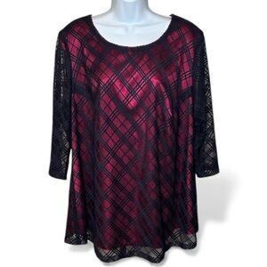 #37 (Maxi) Elegant Sheer Black & Fuchsia Satin Top - XXL